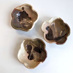 Set of 3 handmade leaf pottery dishes